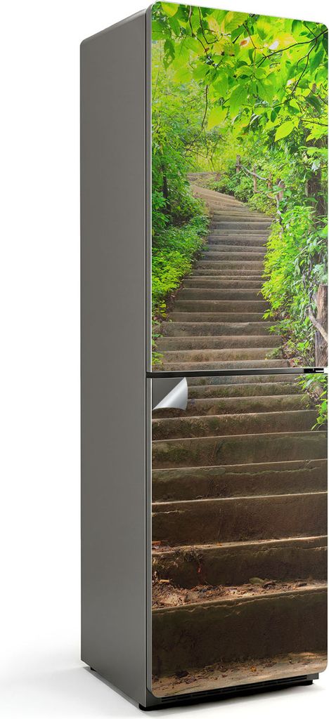 Treppen in grüner Landschaft – Kühlschrank Aufkleber – Klebefolie Kühlschrank – Kühlschrank Nachbildung – Kühlschrankfolie selbstklebe...