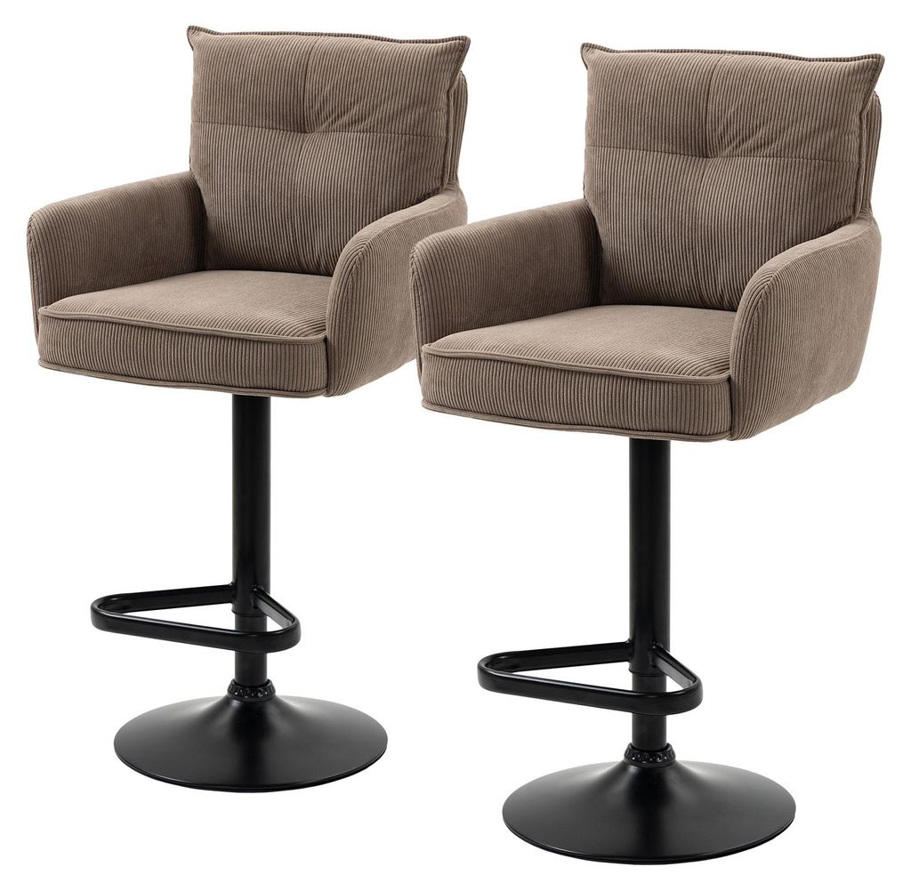 home24 Barstuhl - 2er-Set - Höhenverstellbar - Cord / Eisen Produktbild 