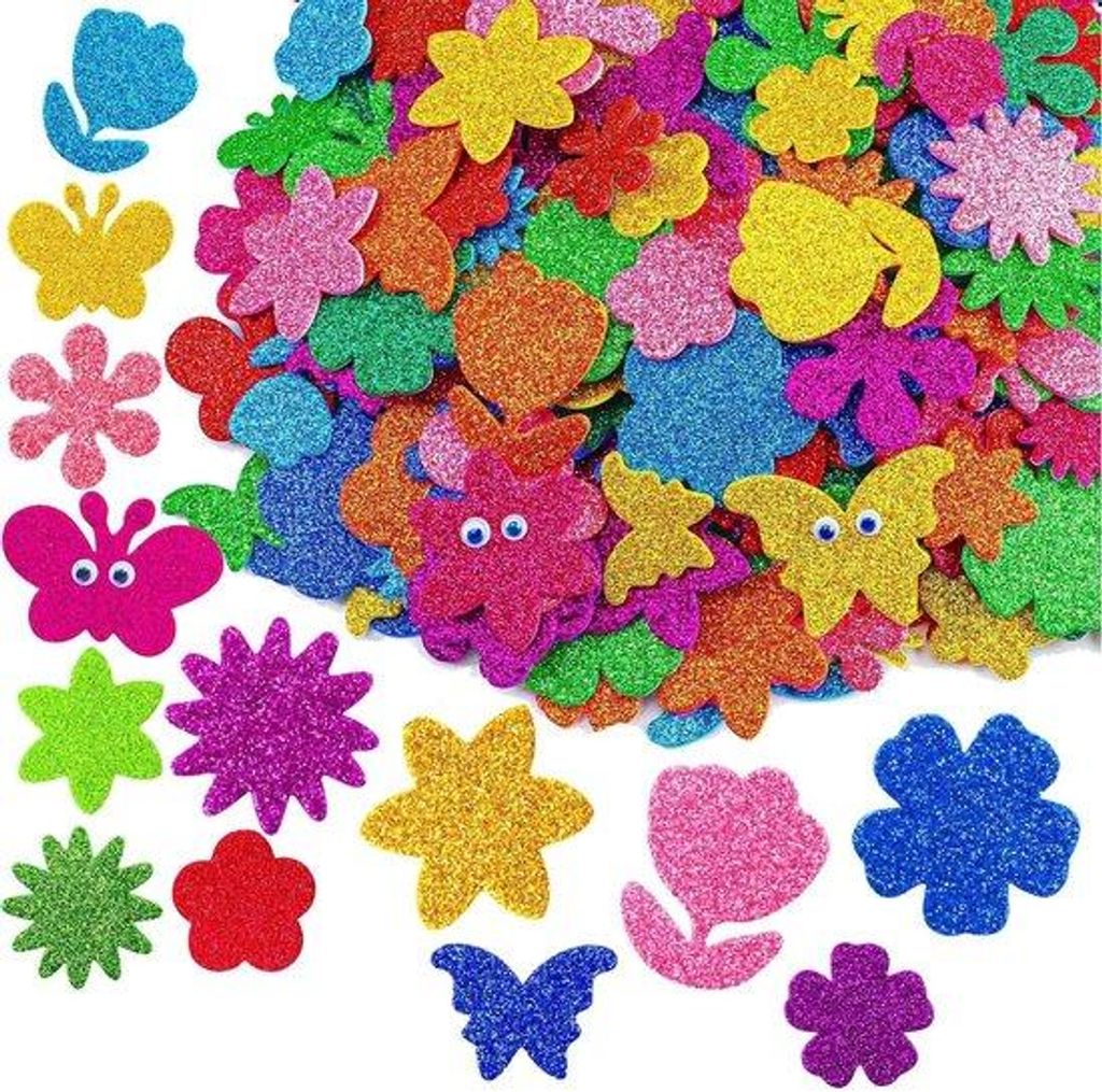 Kunststoff-Sticker-Set mit 220 Stück Sternform und 200 Stück Glitzer-Augen-Sticker für Partydekoration
