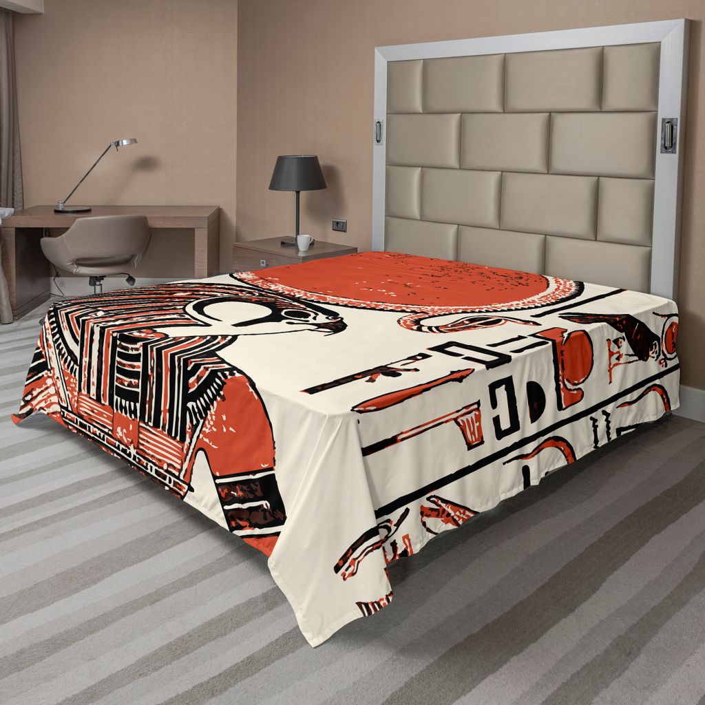 ABAKUHAUS ägyptisch Bettlaken, Papyrus Mit Grafik Druck Mit Altägyptischen Sprache Symbol Vintage Kunstdruck, weiches bequemes oberes Bettlaken f...
