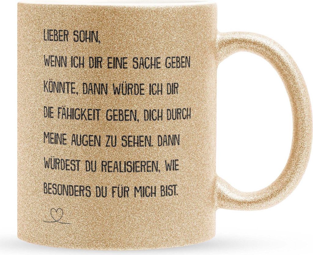 22Feels Glitzertasse Gold Sohn Geschenk Geburtstag 18 Jahre Kinder Jungs Abitur Master Uni Abschluss Bachelor Weihnachten Haferl Firmung Konfirmati...