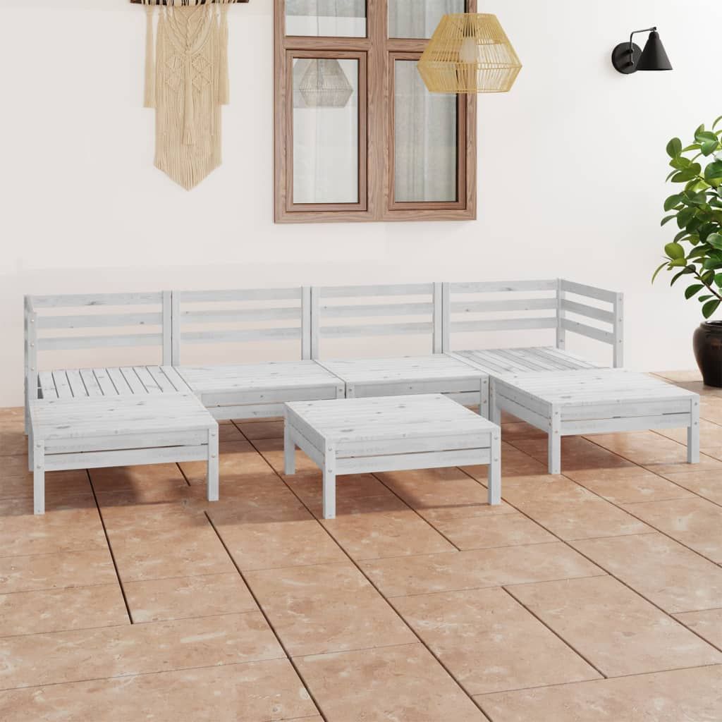The Living Store 7-tlg. Garten-Lounge-Set Weiß Massivholz Produktbild 