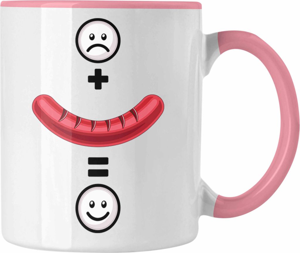 Trendation - Wurst Tasse Geschenk für Griller Wurst :( + Wurst = :) Lustige Geschenkidee Geburtstag (Rosa)