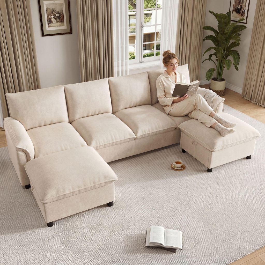Sofa Merax w kształcie litery U, 4-osobowa sofa narożna z 2 Zdjęcie produktu 