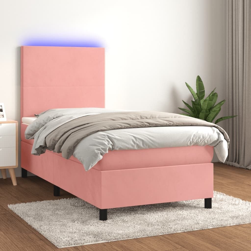 "2026 Promotion" Boxspringbett mit Matratze - & LED - Rosa - 100x200 cm - Samt - Polsterbett CC7667