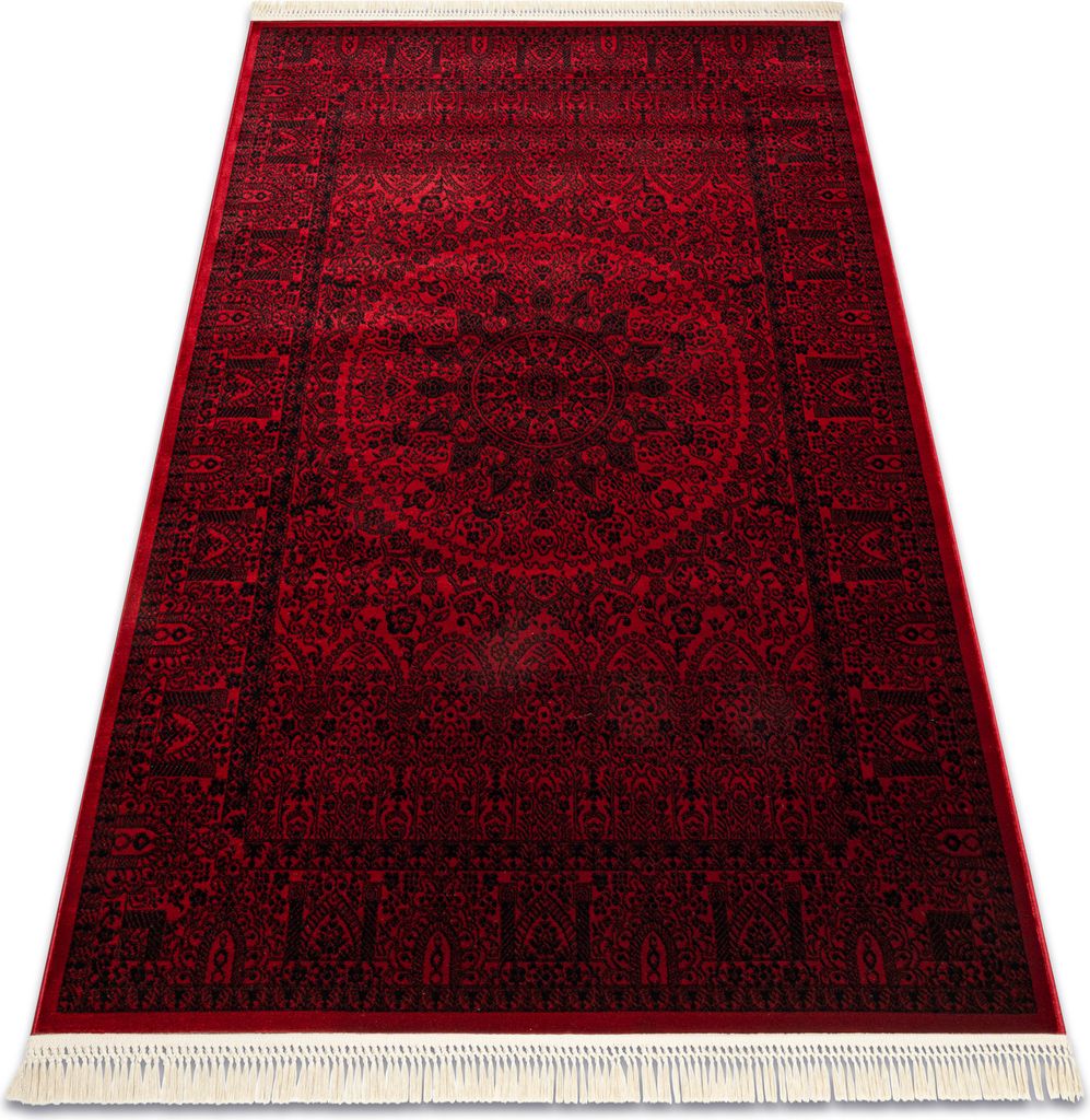 ORIENT 6039 Teppich burgund / schwarz Rahmen, Rosette, orientalisch, mit Fransen rot 200x290 cm