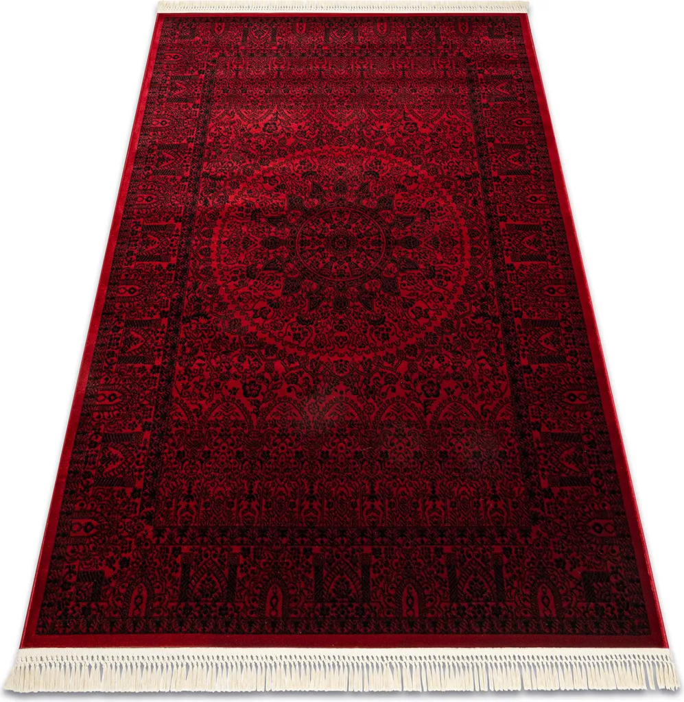 Grand tapis de salon oriental rouge bordeaux et noir cadre 180x270