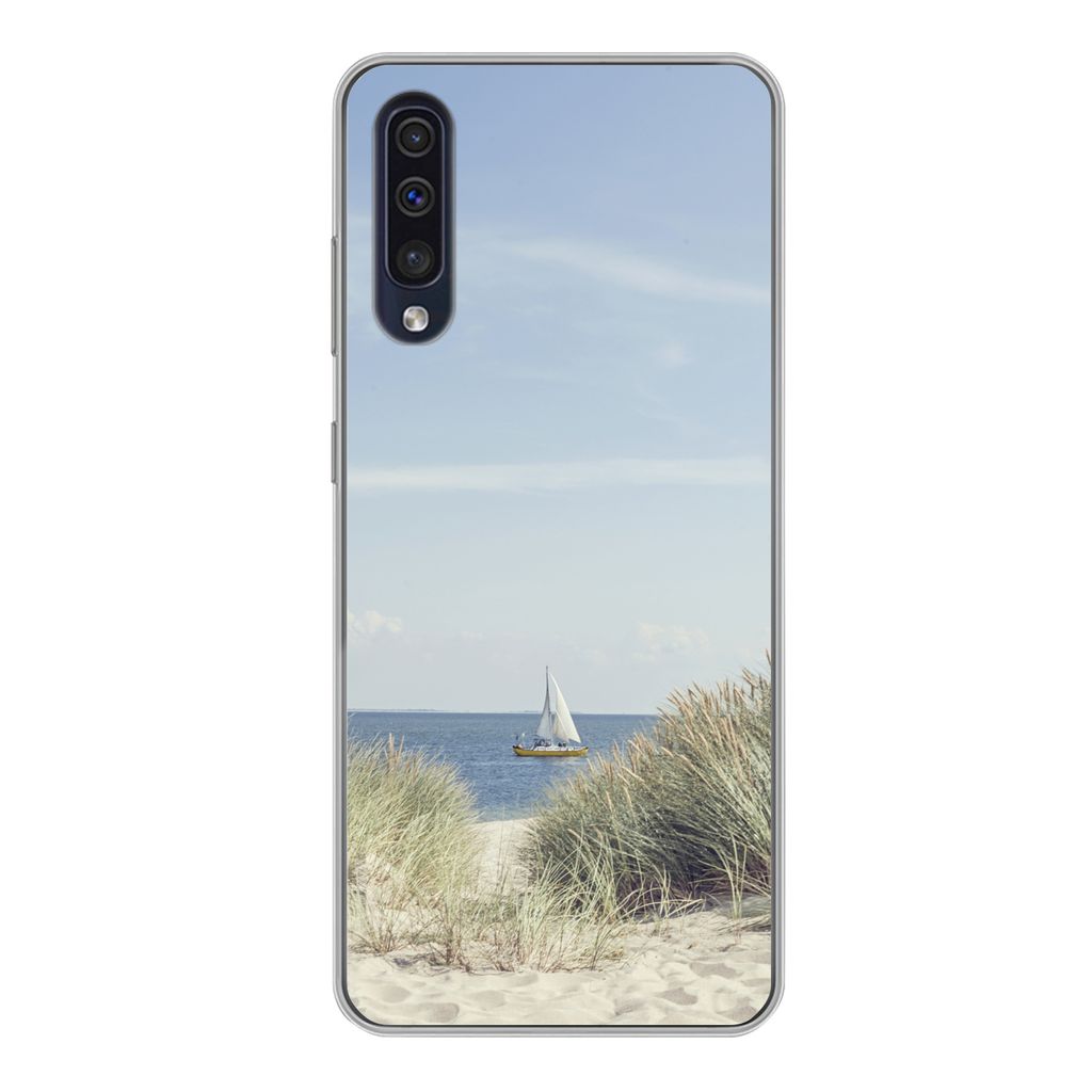 MuchoWow Handyhülle Schutzhülle Hülle für Samsung Galaxy A50 Nordsee - Dünen - Boot Silikon Softcase Handy Hülle - Mobiltelefonhülle