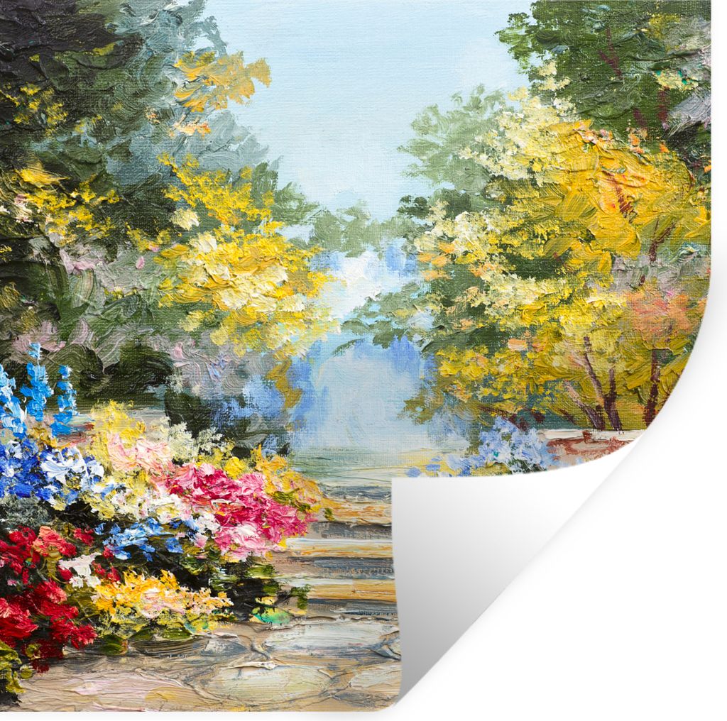 MuchoWow Wandtattoo Wandsticker Wandaufkleber Malerei - Blumen - Natur - Ölfarbe 50x50 cm Selbstklebend und Repositionierbar - Selbstklebend - F...