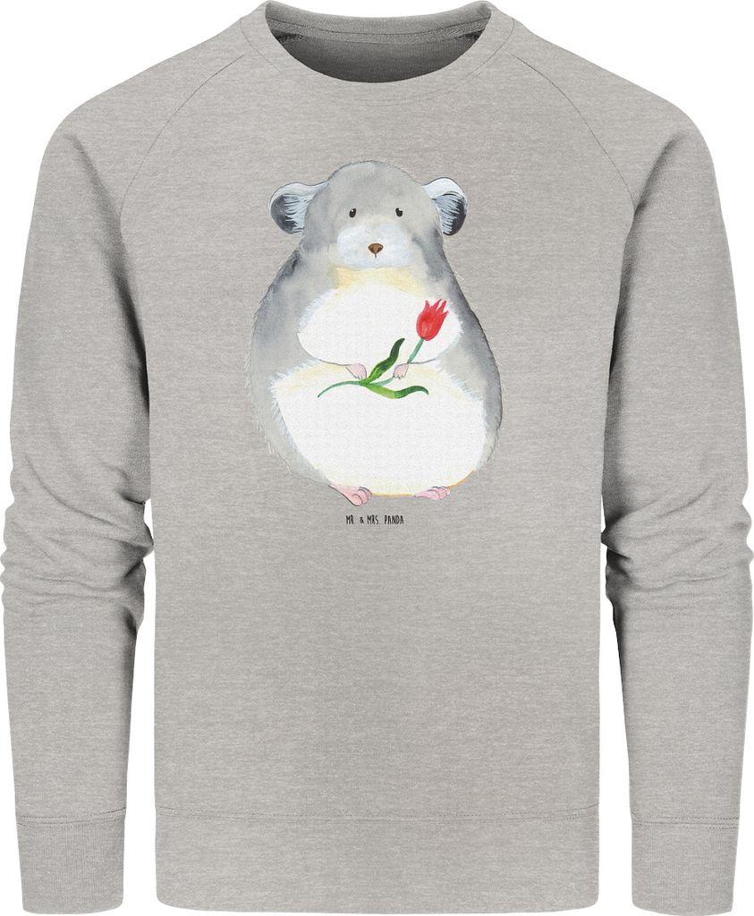 Mr. & Mrs. Panda Bio Baumwoll Pullover Chinchilla Blume Größe S - Heather Grey - Geschenk, Sweatshirt, Chinchillas, Lustige Sprüche, Glücklichs...