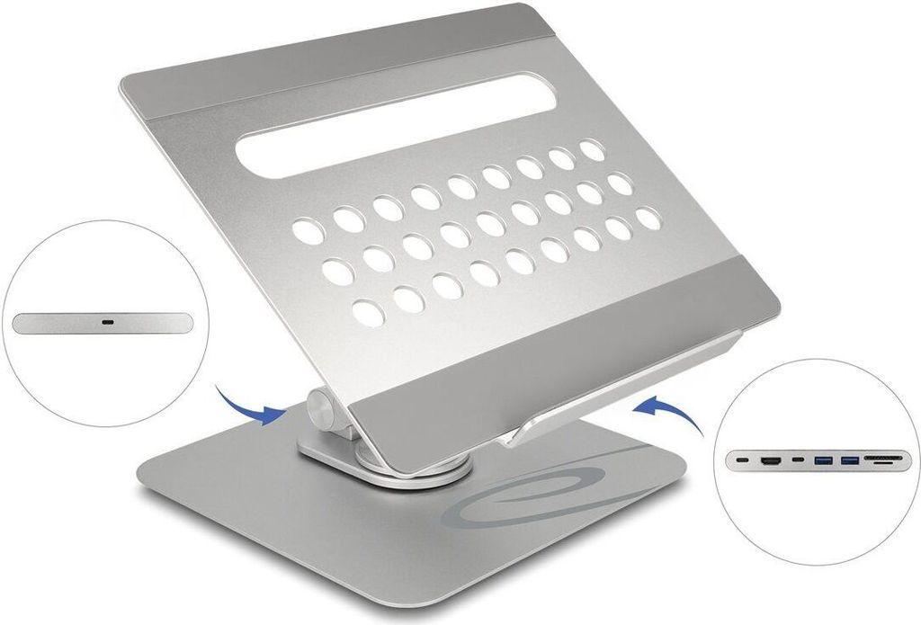 Delock USB-C Dockingstation mit Tablet und Notebook Ständer 4K - HDMI / Kartenleser / Hub / PD 3.0 90 W - 360 grad drehbar