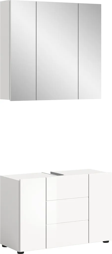 Meuble de salle de bains Rootz Vira blanc brillant - Ensemble 2 pièces
