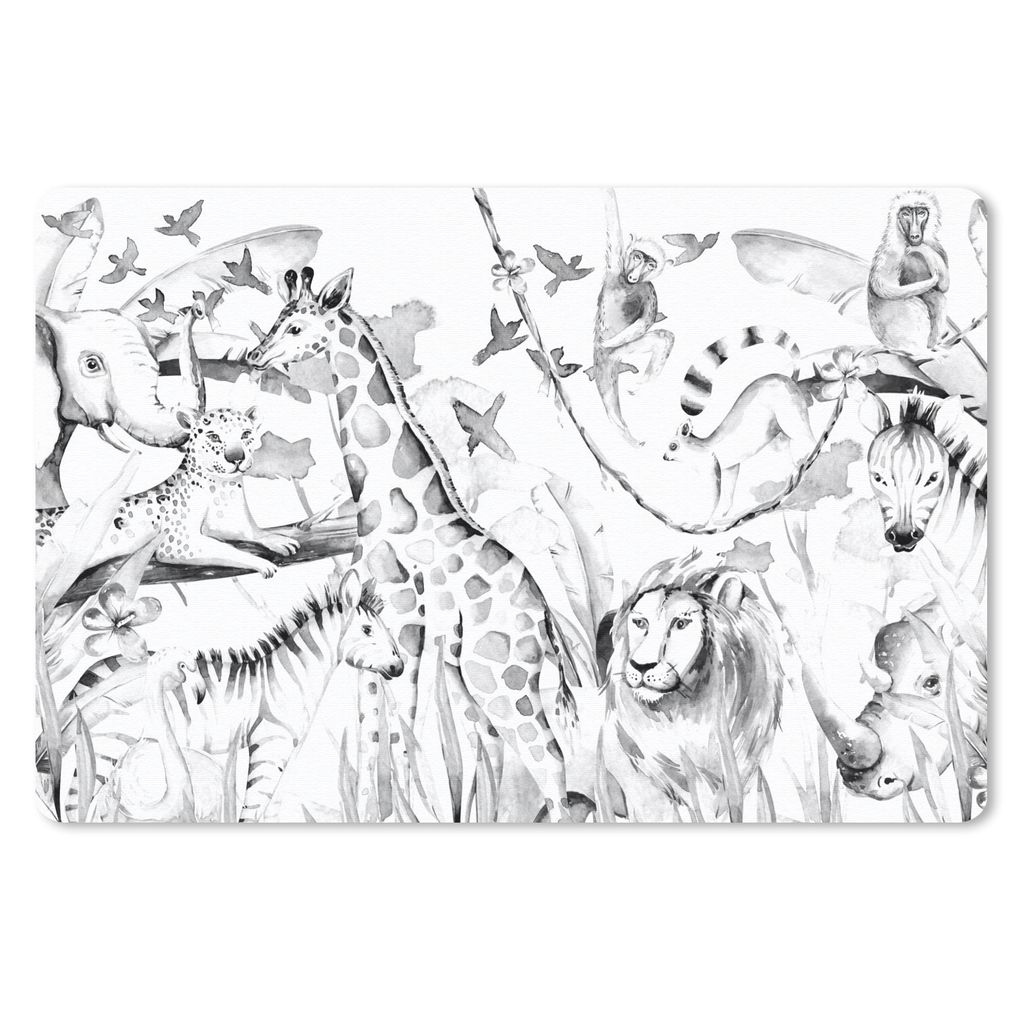 MuchoWow Schreibtischunterlage Aquarelle - Tiere - Pflanzen - Pastell - Jungen - Mädchen - Kinder - Kinder 60x40 cm - XXL Mauspad - Großes Mauspad