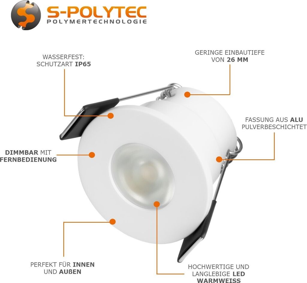 S-Polytec PREMIUM Mini LED- Einbauspot Set Warmweiss Produktbild 3