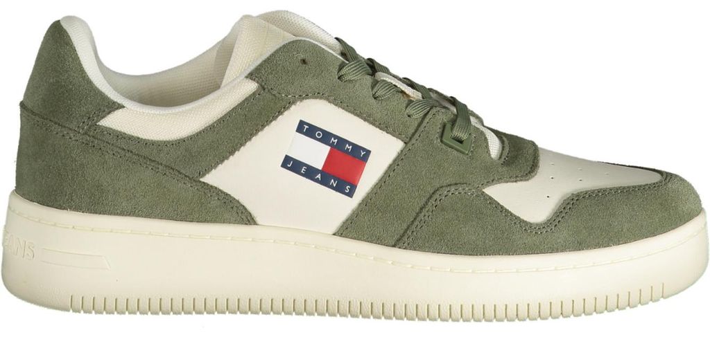 Grüner Herrensportschuh mit Kontrastdetails und Logo - Schnürmodell