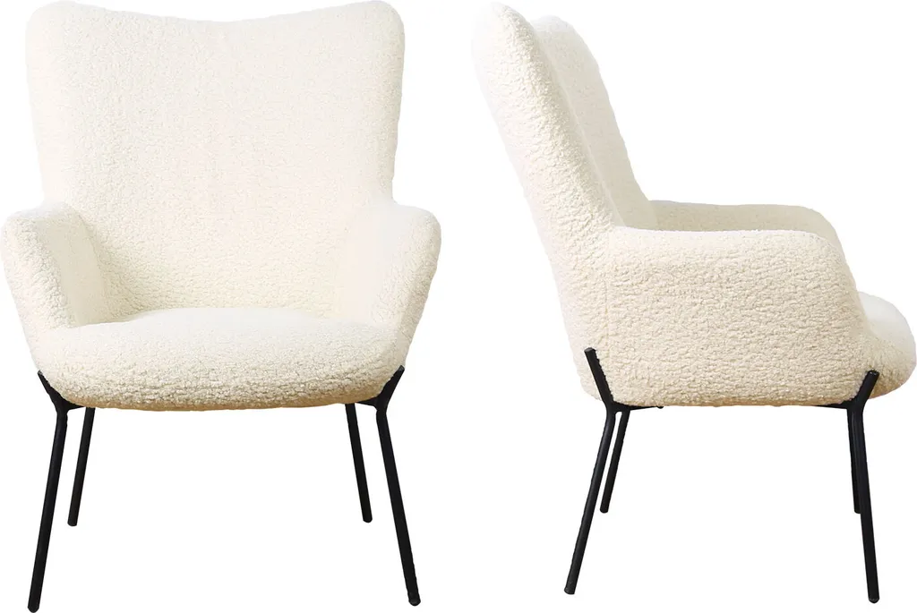 Fauteuil bouclette blanc cassé avec pouf assorti EIRA - Texture Douceur - 3
