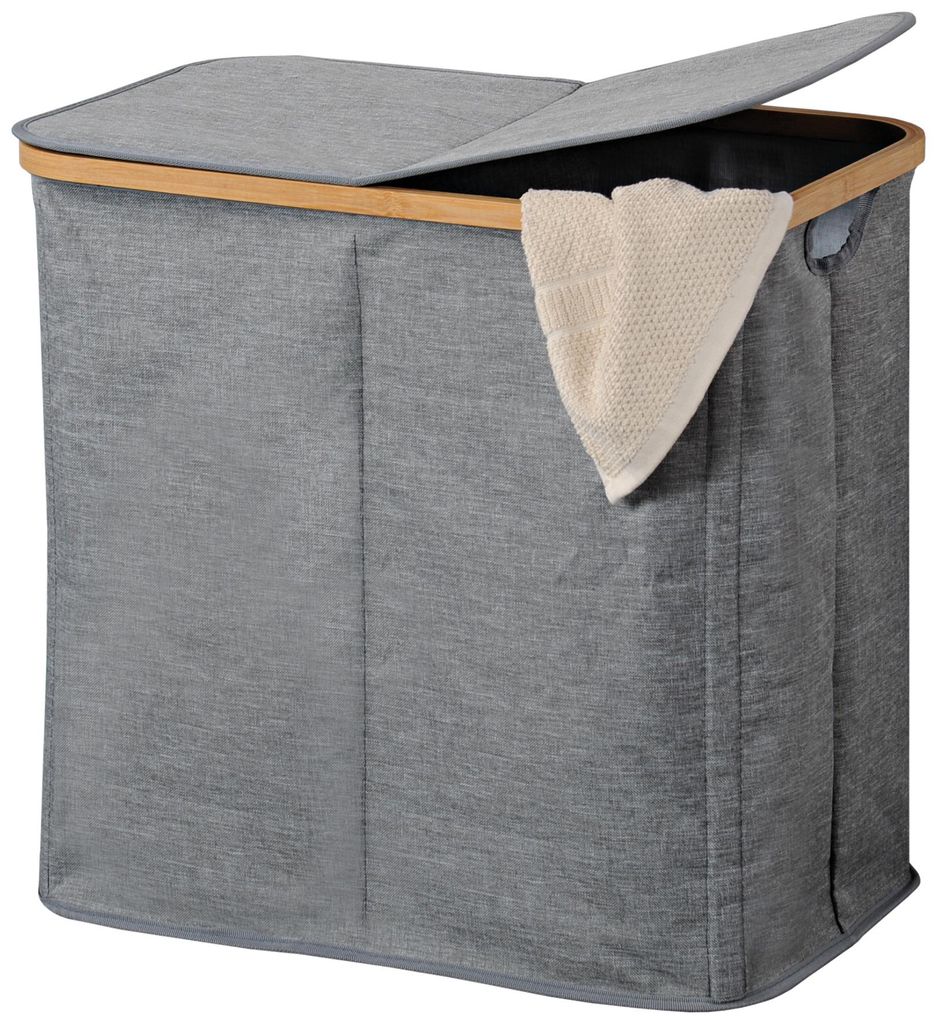 KESPER Wäschesammler grau – 54,5x33x50cm – Bambusrahmen & Produktbild 