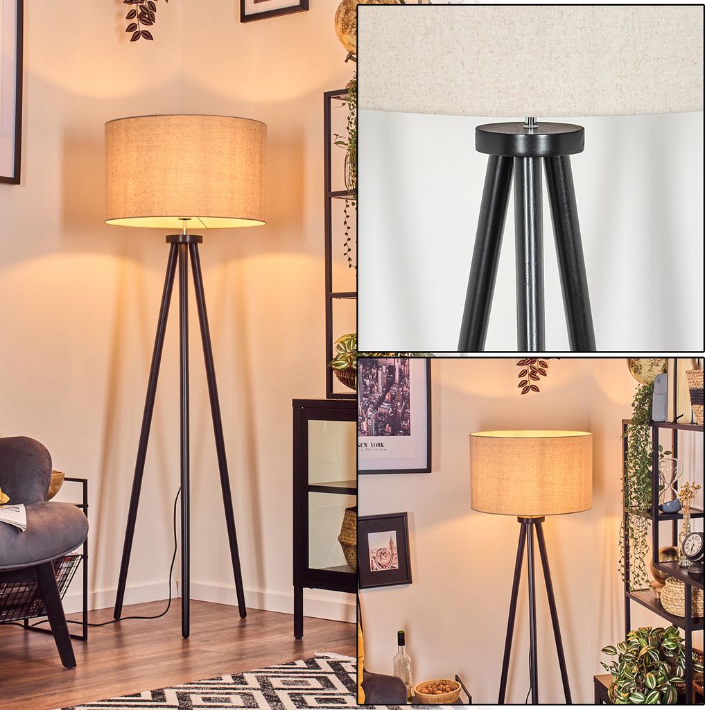 Chioggia Stehlampe aus Holz/Stoff in Schwarz/Weiß/Beige