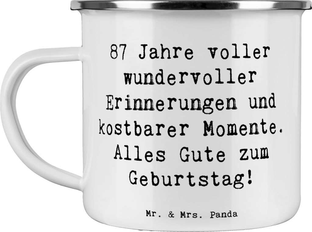 Mr. & Mrs. Panda Emaille Tasse Spruch 87. Geburtstag Freude - Weiß - Geschenk, Reisebecher, kostbare Momente, emaillebecher, wundervolle Erinnerun...