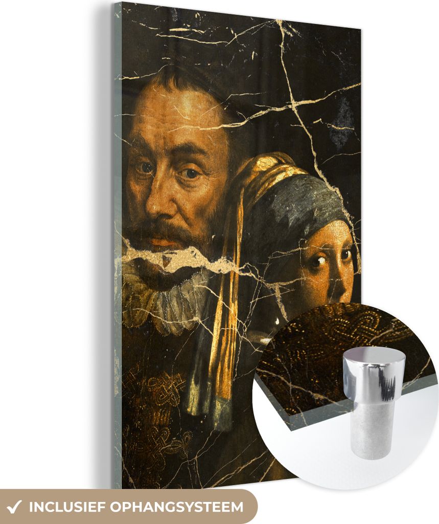 MuchoWow Glasbilder - Bilder auf Wandbild - Foto auf Glas Das Mädchen mit dem Perlenohrring - Wilhelm von Oranien - Gold 80x120 cm Wanddekoration ...
