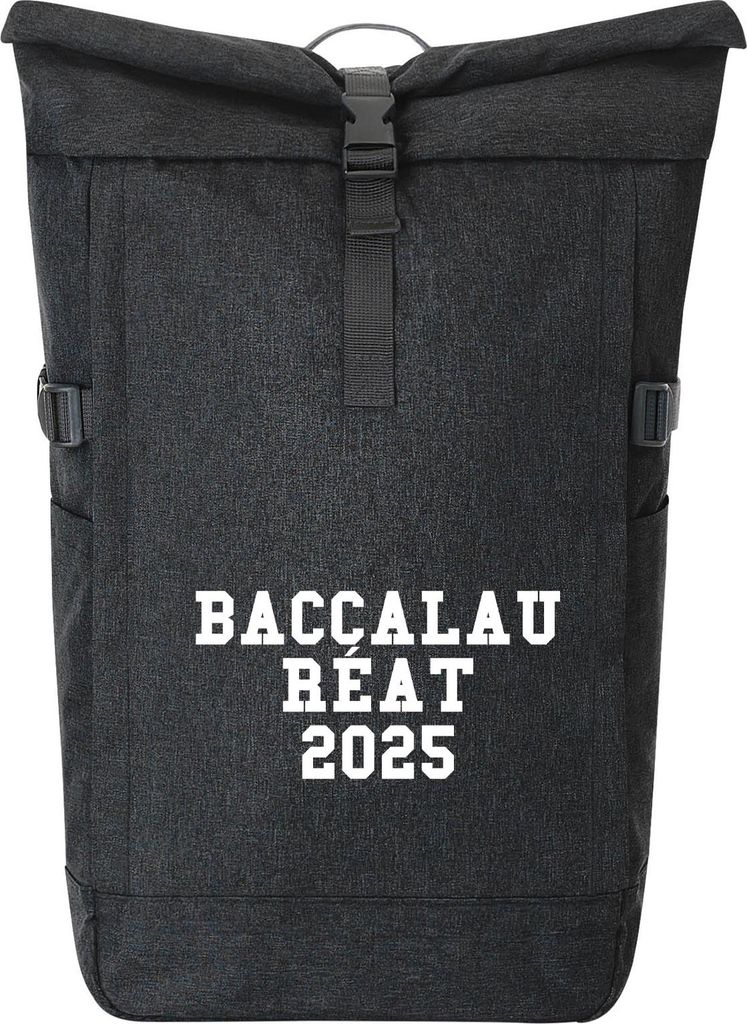 Huuraa Kurierrucksack Baccalauréat 2025 Abschluss Frankreich 30-44 Liter Black Melange Fairtrade Rolltop Rucksack Geschenkidee