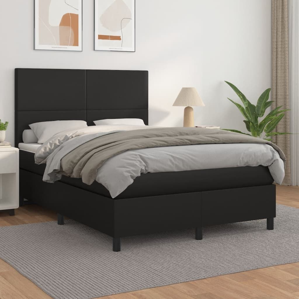 The Living Store Boxspringbett mit Matratze Schwarz 140x190 cm Kunstleder