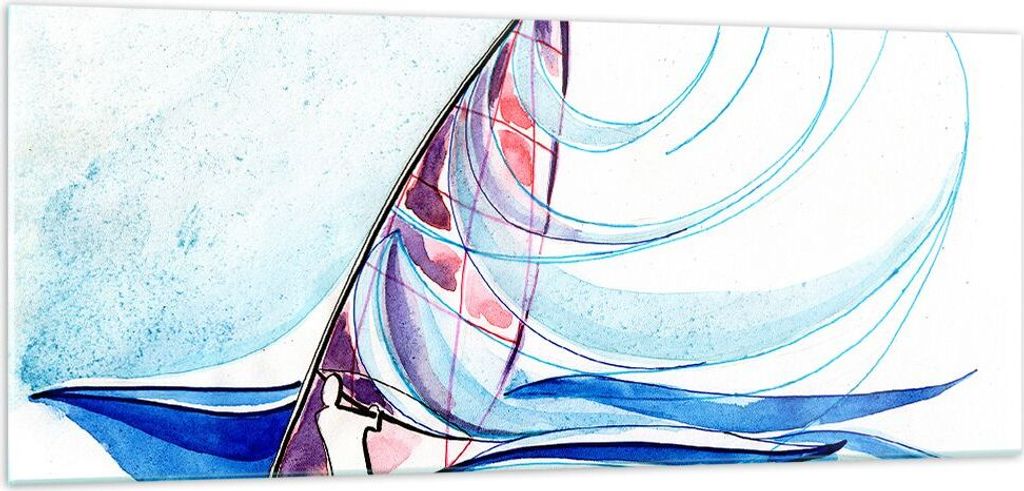 Bilder auf glas - Windsurfen Grafik Illustration Sommer - 100x40cm - Glasbilder - Wandbilder - Kunstdruck - Wanddekoration aus Glas - Glas Bilder -...