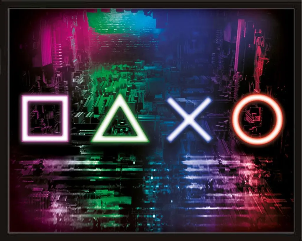 Poster Gaming Neon Controller con Cornice Shinsuke® MDF Nero Gaming Room