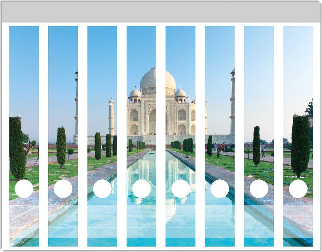 Wallario Ordnerrücken Sticker, selbstklebend für schmale Ordner, 8 Stück, Motiv Taj Mahal - Mausoleum in Indien