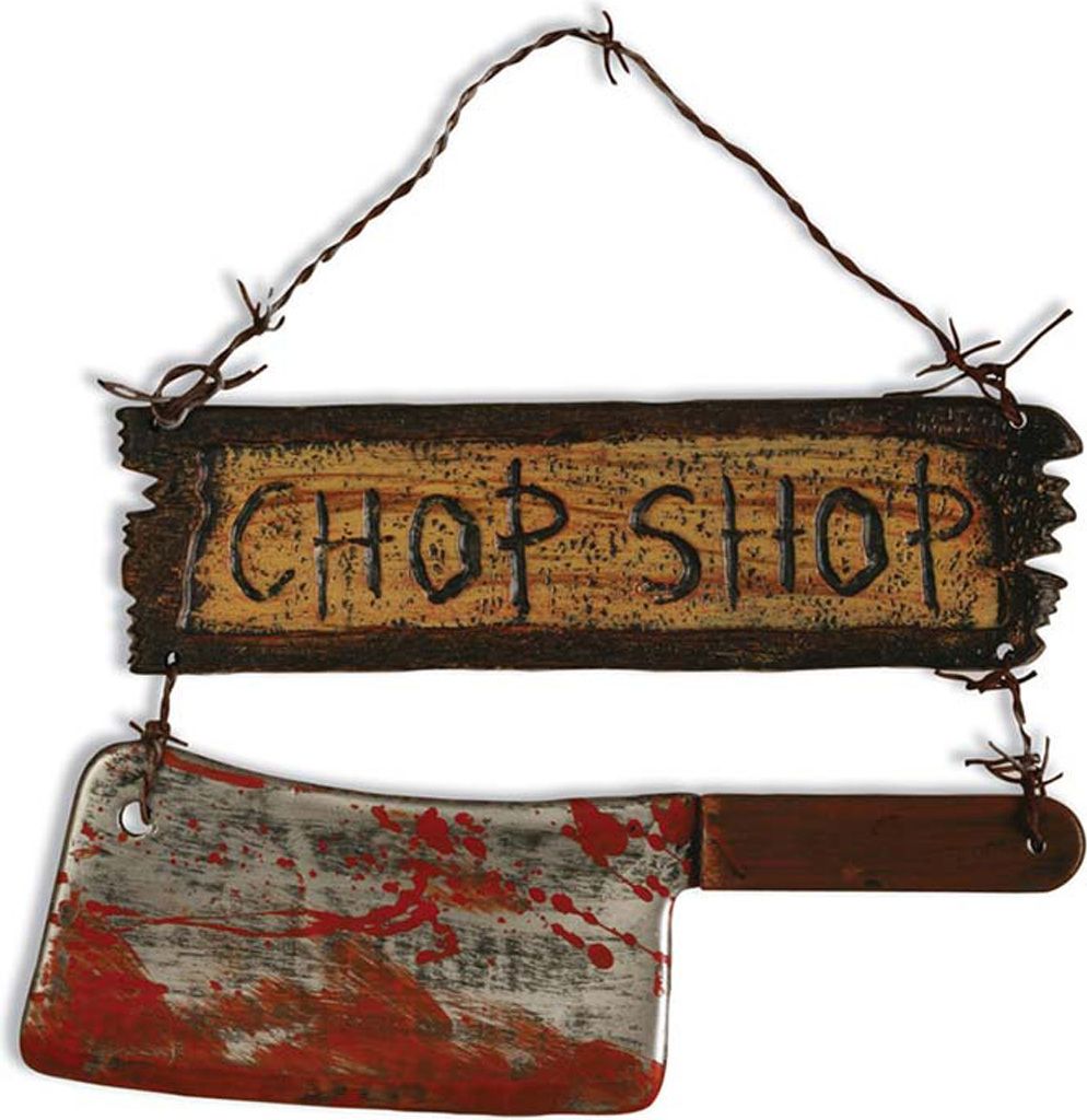Halloween Schild mit Beil "Chop Shop" 25 cm | Mehrfarbig