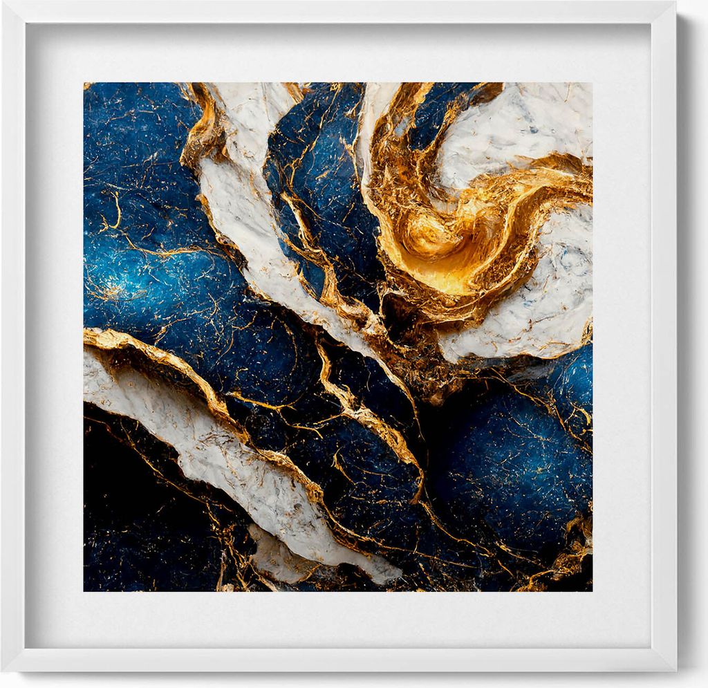 Glamour abstrakte Textur mit Gold– Wandbild mit Rahmen – Gerahmtes Bild – Wanddekoration – 50x50 cm – Weiß Rahmen