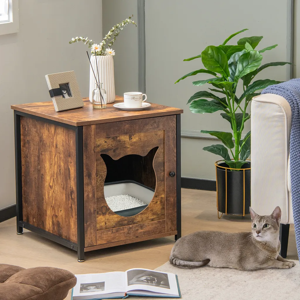 Table d'appoint cache-litière pour chat, idéale pour studio et salon