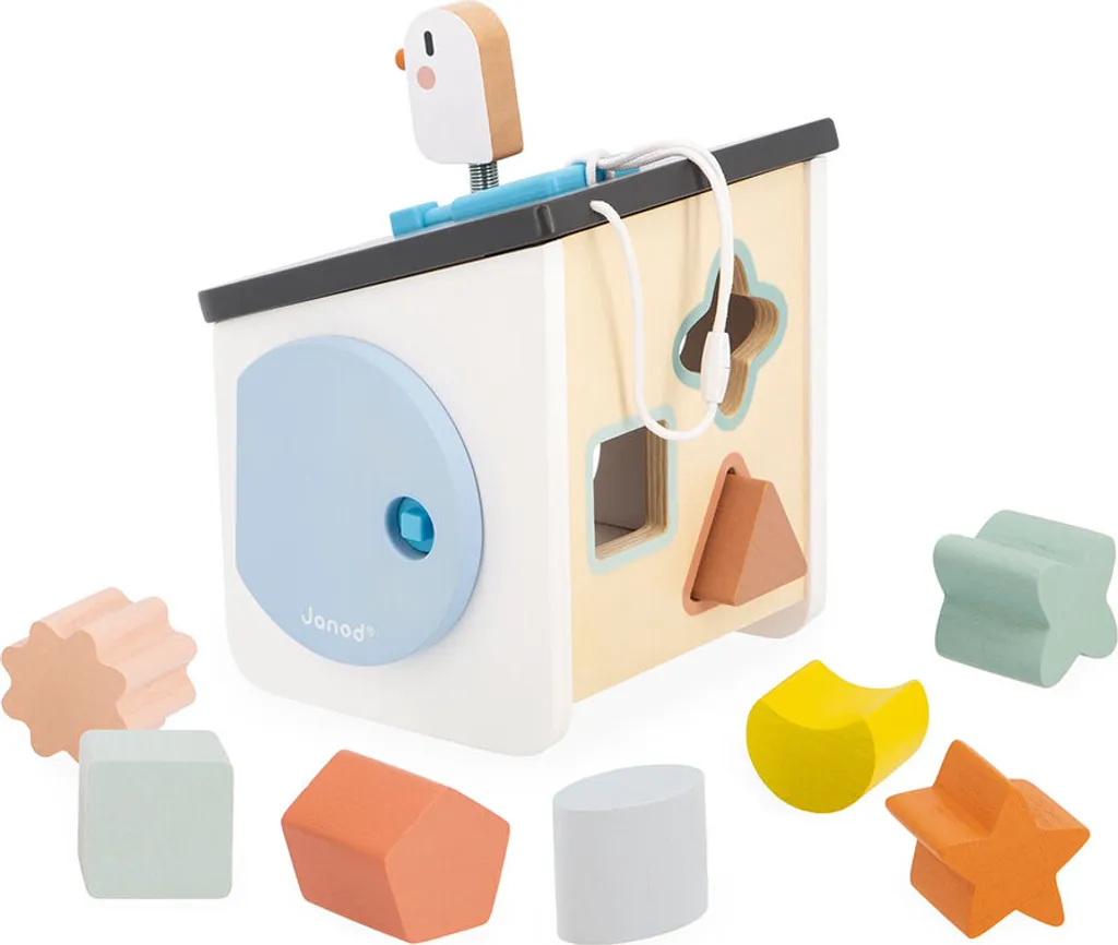 Boîte à formes en bois pure janod – jouet d'éveil avec 6 pièces animaux et peinture à l'eau