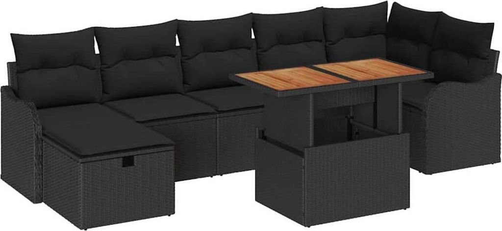 vidaXL Garten-Sofa-Set mit Speicher 8 pcs Schwarz Poly Rattan