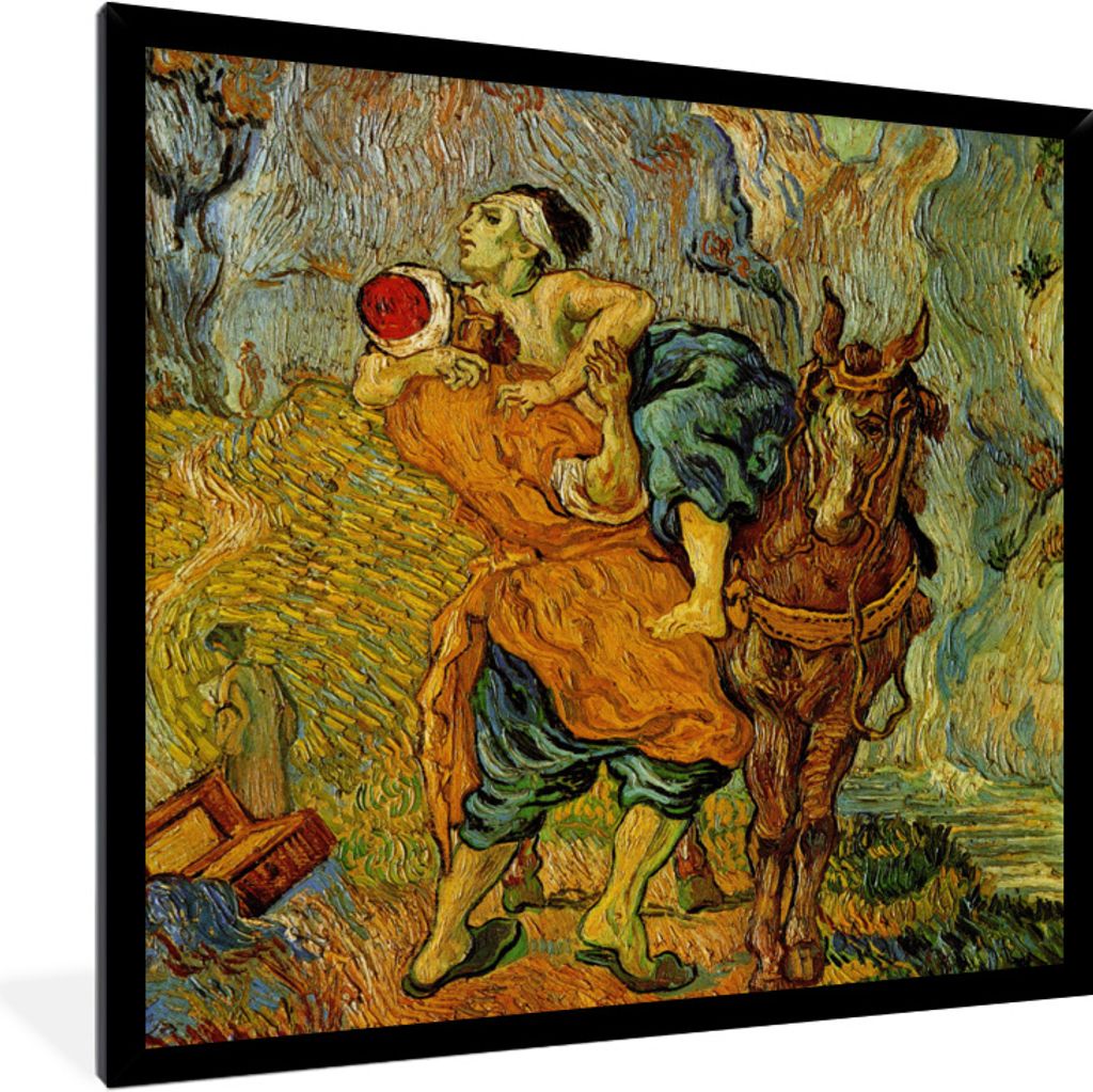 MuchoWow Gerahmtes Poster Der barmherzige Samariter - Vincent van Gogh 40x40 cm - Poster mit Schwarzem Bilderrahmen Wandposter Rahmen Foto Bilder...