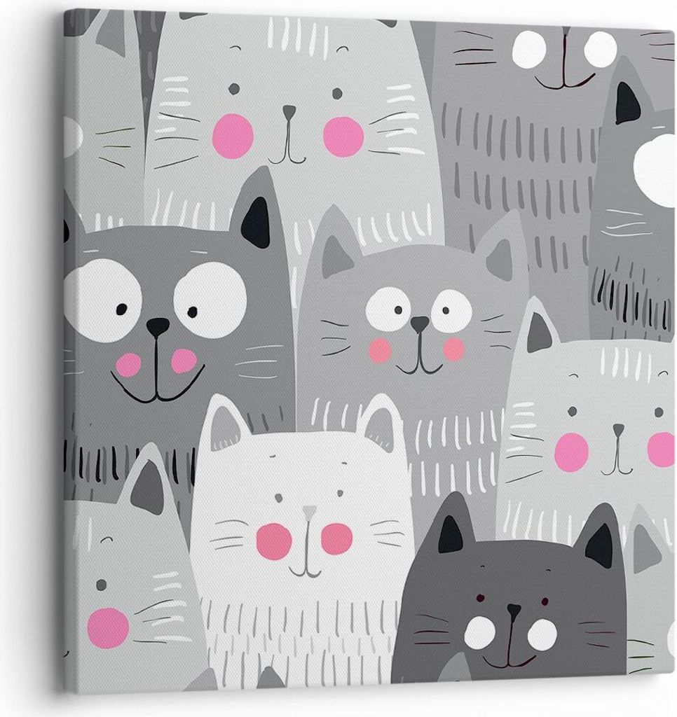 Bild auf Leinwand - Leinwandbild - Kittys Tiere Illustration - 30x30cm - Wand Bild - Wanddeko - Leinwanddruck - Bilder - Kunstdruck - Wanddekoratio...