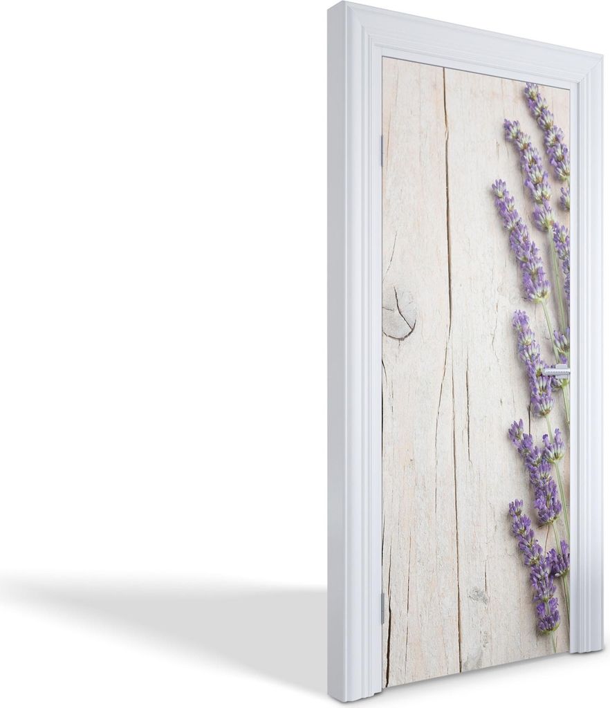 Türdeko Aufkleber Selbstklebende Wandsticker Personalisiert - Lavendel auf Holz - 85 x 205 cm