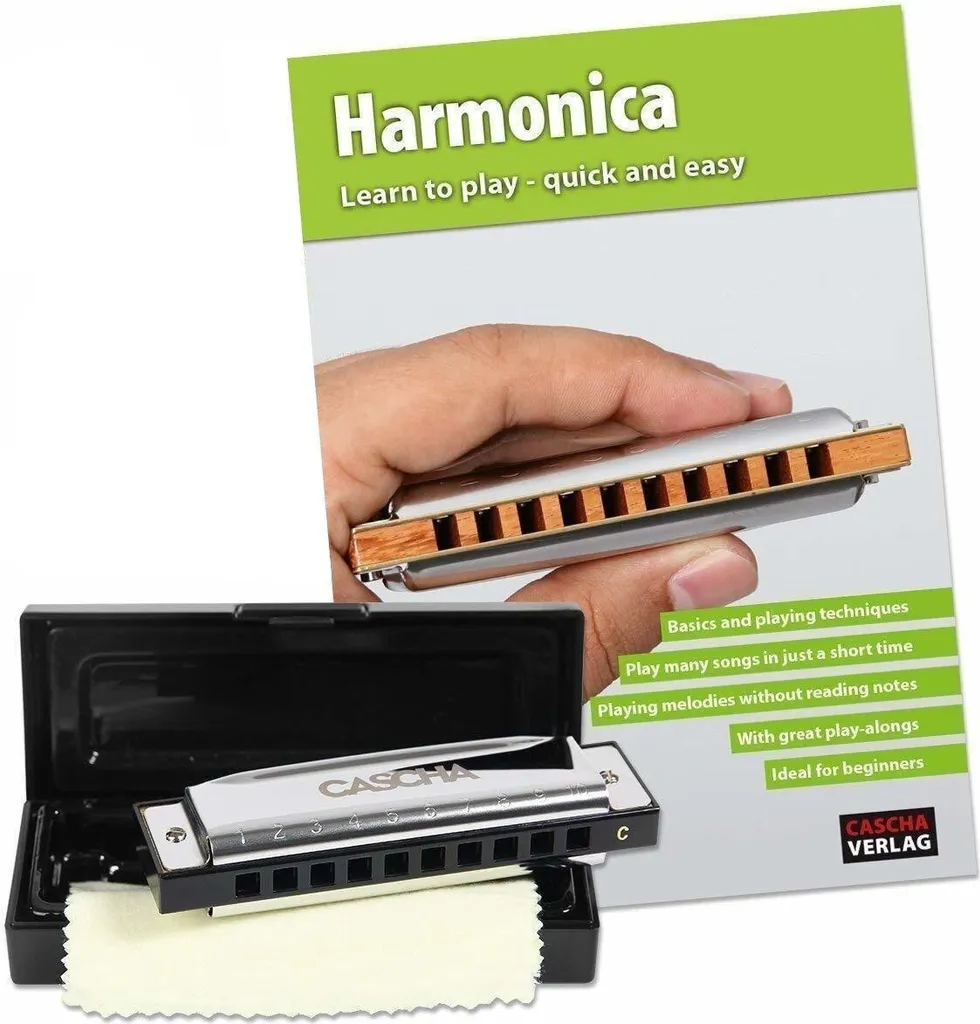Harmonica Blues Cascha HH 1600 en Do avec Plaques en Laiton et Étui Noir