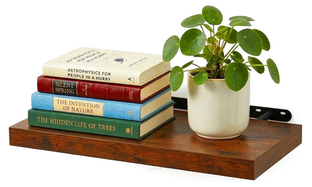 Relaxdays Wandregal, HxBxT: 4 x 60 x 23 cm, Holzoptik & Metall, Bücher, Deko, Wandbrett Wohnzimmer, Flur, braun/schwarz