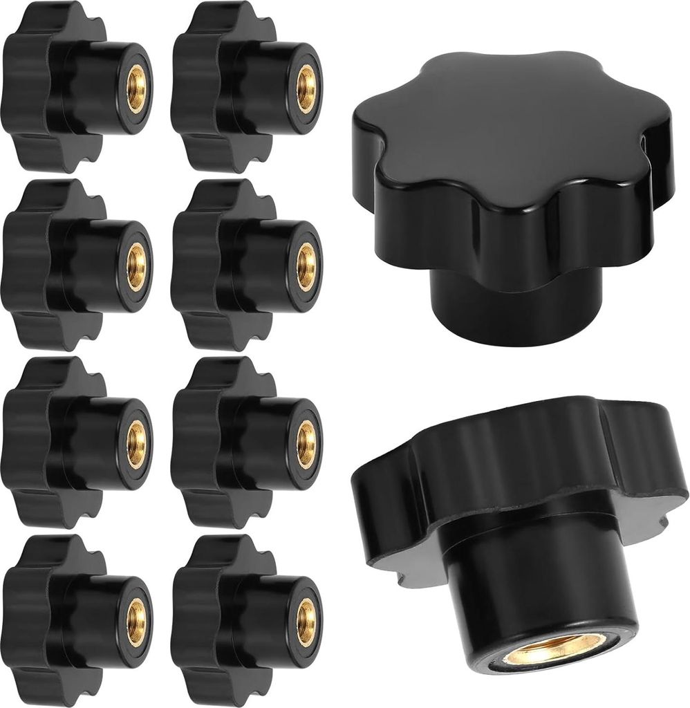 10 Stück Sterngriffmuttern M8 - schwarz Kunststoff - Innengewinde - Klemmtaste - Griffhandgriff - verbesserter Grip - Möbelzubehör