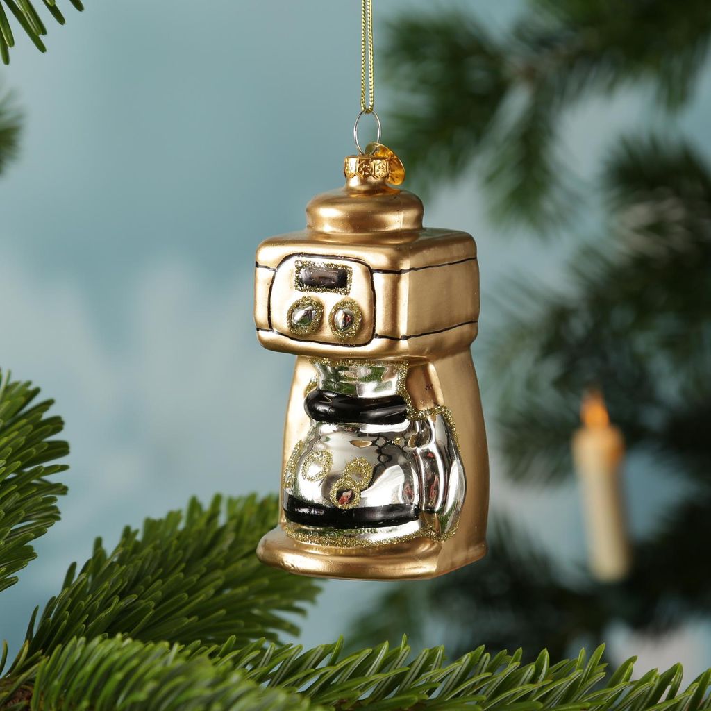 Weihnachtsbaumschmuck Kaffeemaschine - Glas - Christbaumschmuck Filterkaffee - H: 9cm