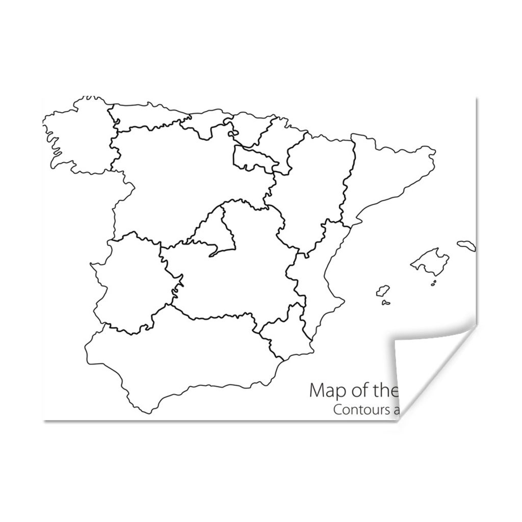 MuchoWow Poster Schwarz-Weiß-Abbildung der Provinzen in Spanien 40x30 cm - Plakate für die Wände - Poster Wohnzimmer