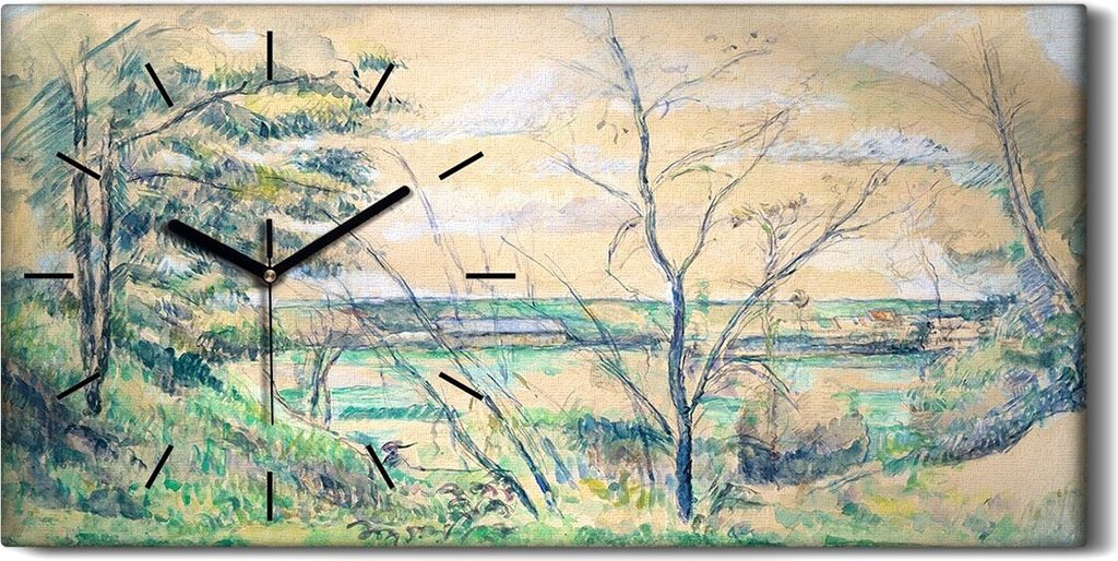 Dekor Leinwand Uhr Wandbilder Geräuschlos Kunstdruck 60x30 Das Oise Tal - schwarze Hände