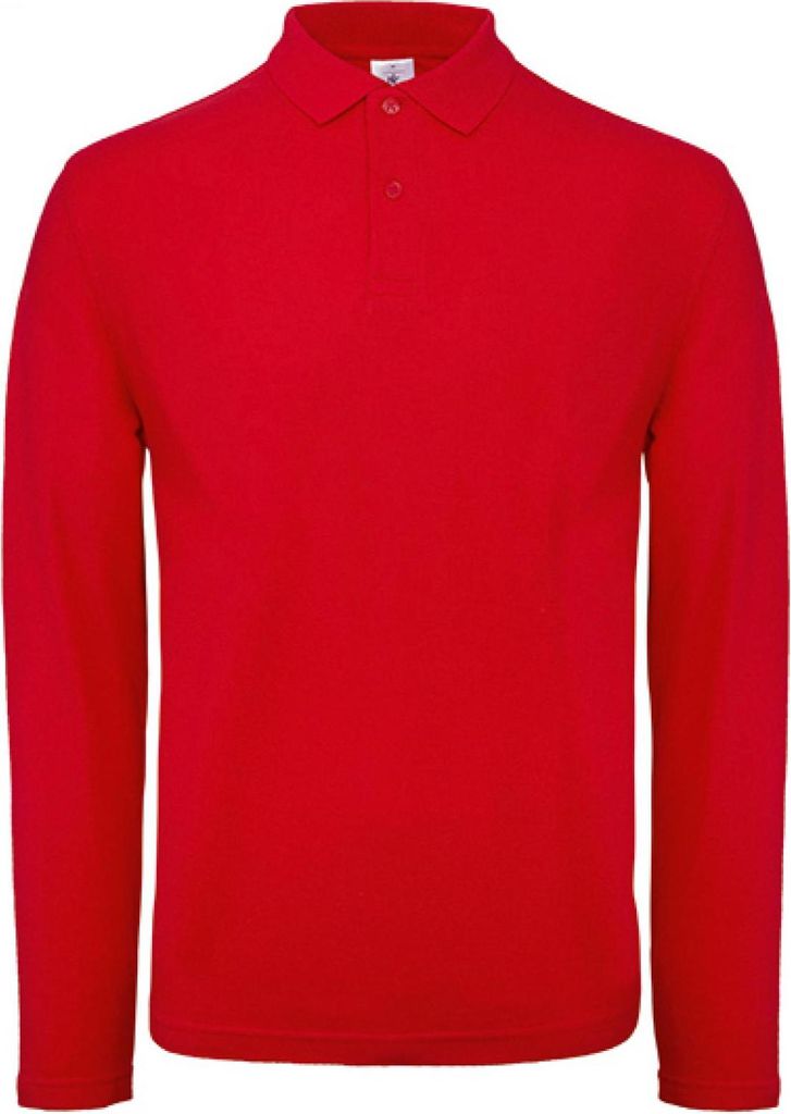 B&C PUI12 | Herren Long Sleeve Polo ID.001 / 100 % Baumwollpiqué - Farbe: Red - Größe: XL