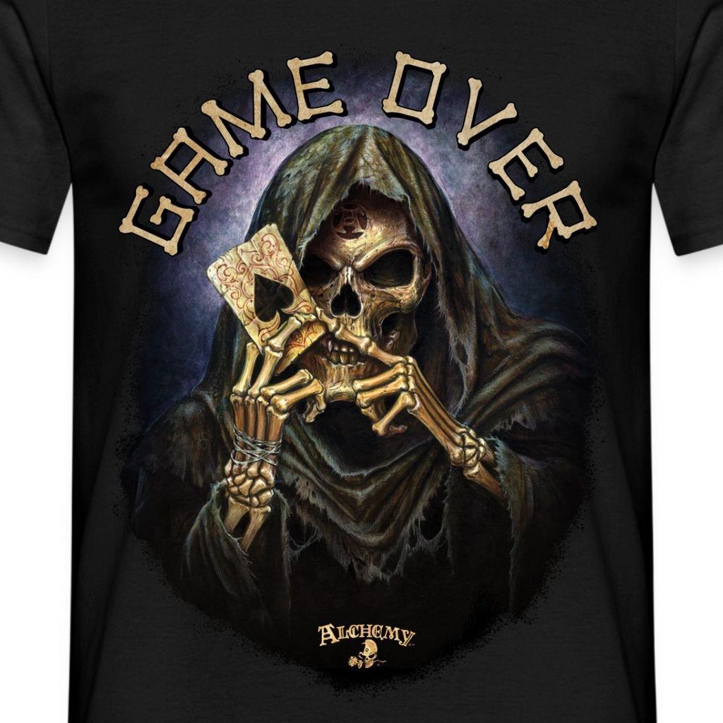 Spreadshirt Alchemy England Sensenmann Game Over Tod Männer T-Shirt, 3XL, Schwarz