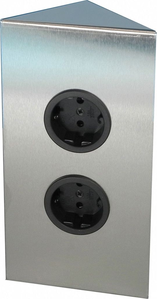Eck-Energiebox 2-fach Edelstahl gebürstet für die Eckmontage / Ecksteckdosen / Steckdosenleiste