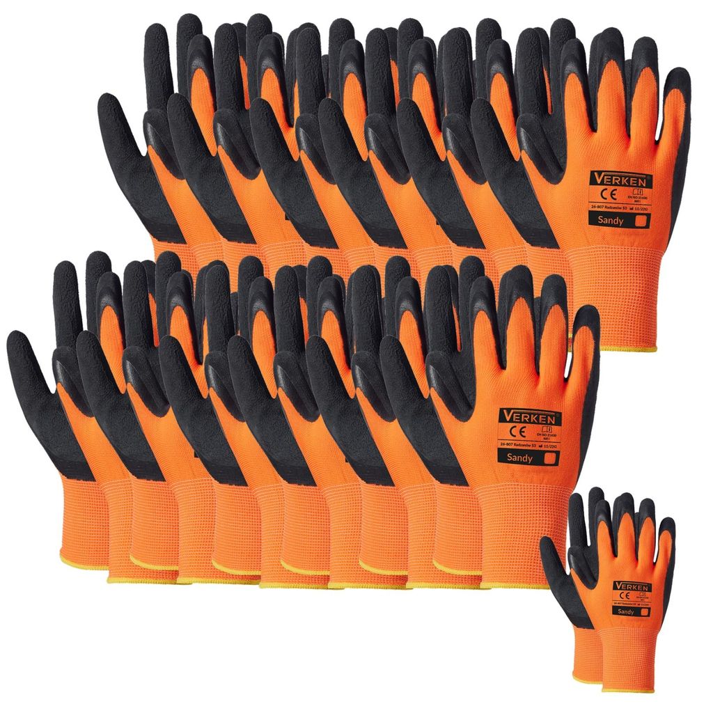 12 Paar Arbeitshandschuhe Gr. 10 Polyester Latex Schaum Produktbild 