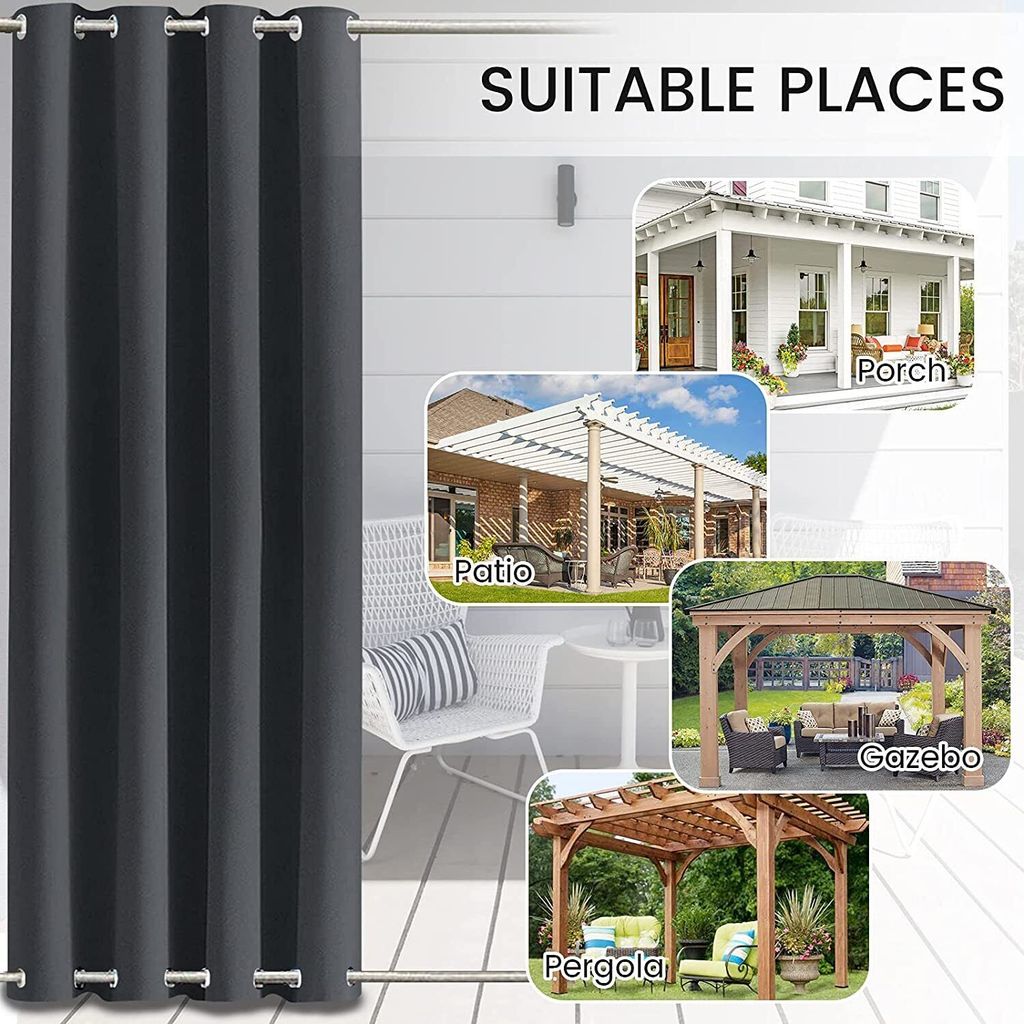 4 Stück Winddicht Outdoor Vorhänge mit Ösen Oben(ID:4cm)+Unten(ID:4cm), Wasserdicht Blickdicht Sonnenschutz UV schutz Patio Cabana Porch Gazebo ...