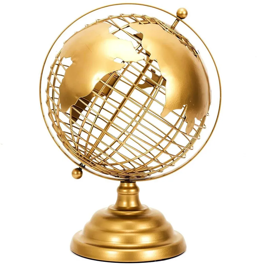 Globe Terrestre Doré Incassable - Décoration Durable en Métal de Qualité - 3