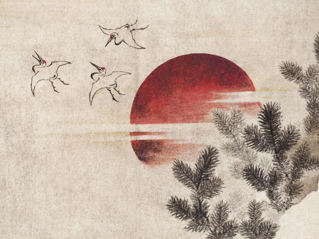 Plakat 20x15cm Vögel und Sonnenuntergang Katsushika Hokusai Vintage für das Wohnzimmer